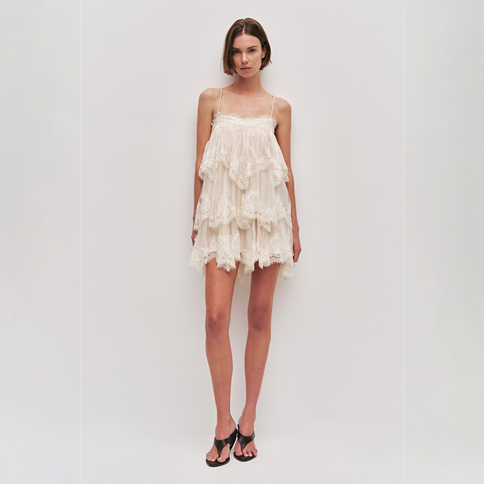 zimmermann lace tiered silk camisole dress
